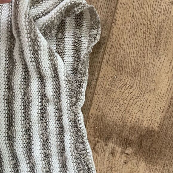 Georgina Estefania LINEN/COTTON LOOSE WEAVE STRIPE asymmetrical ARM top M - Picture 9 of 16